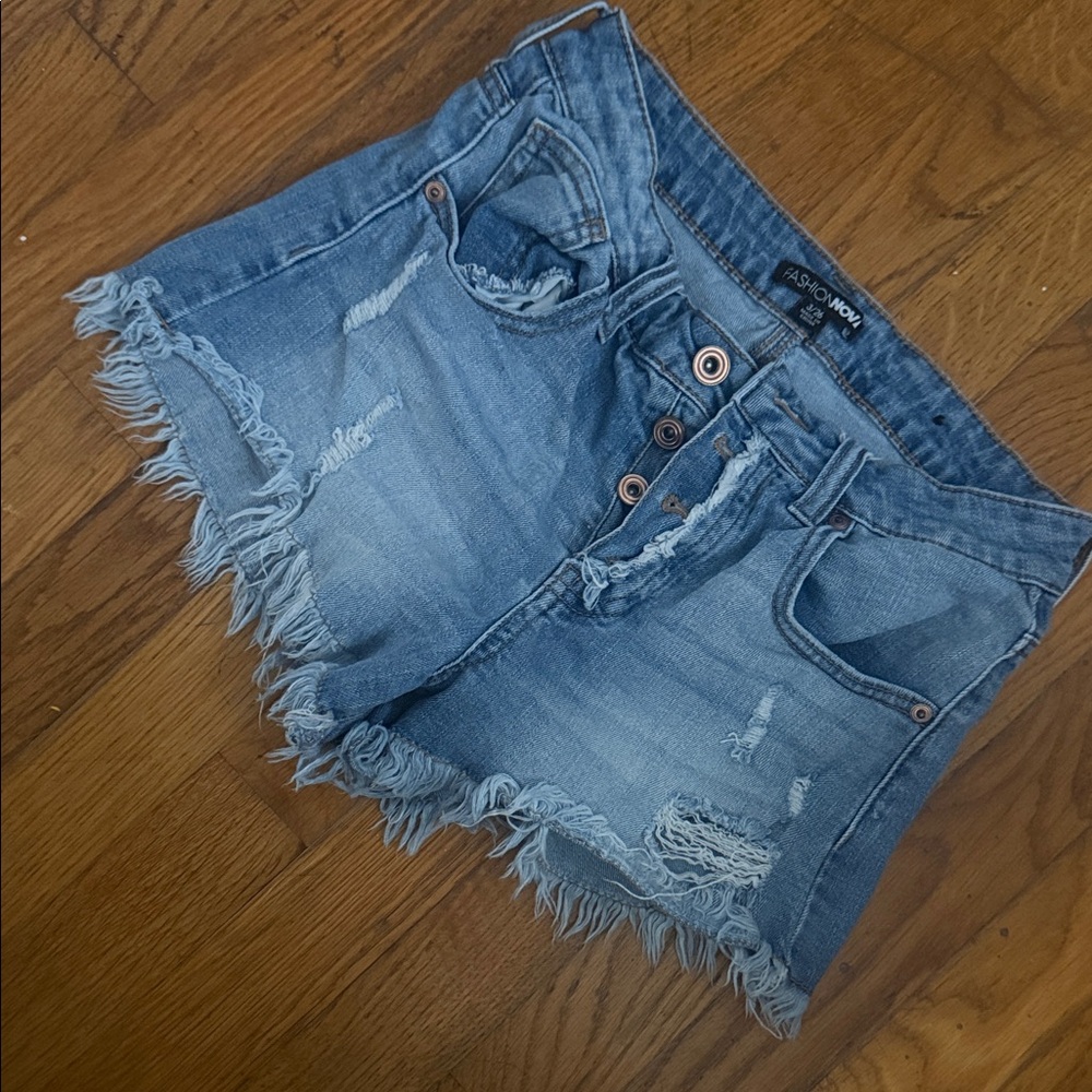 Fashion Nova Blue Distressed Jean Shorts